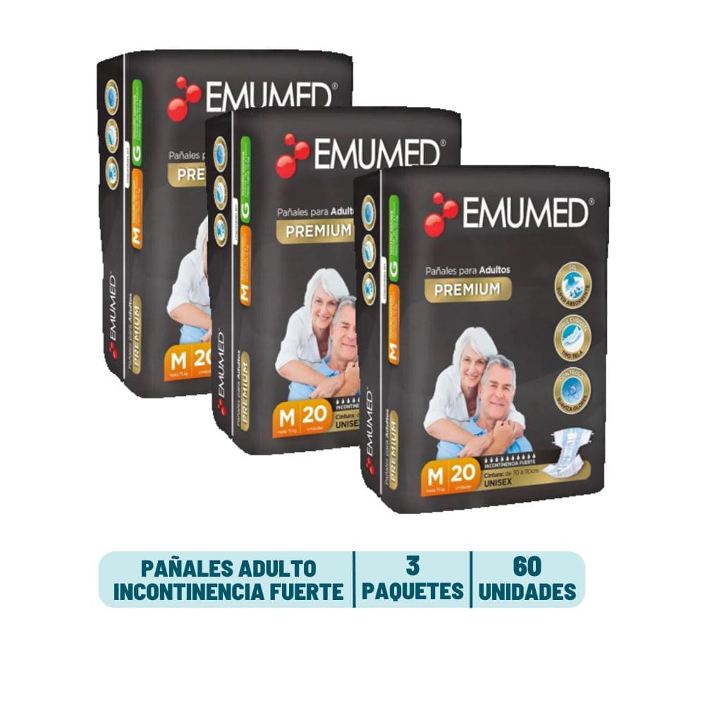 Pack 3 Pañal Adulto Emumed - 60 unidades