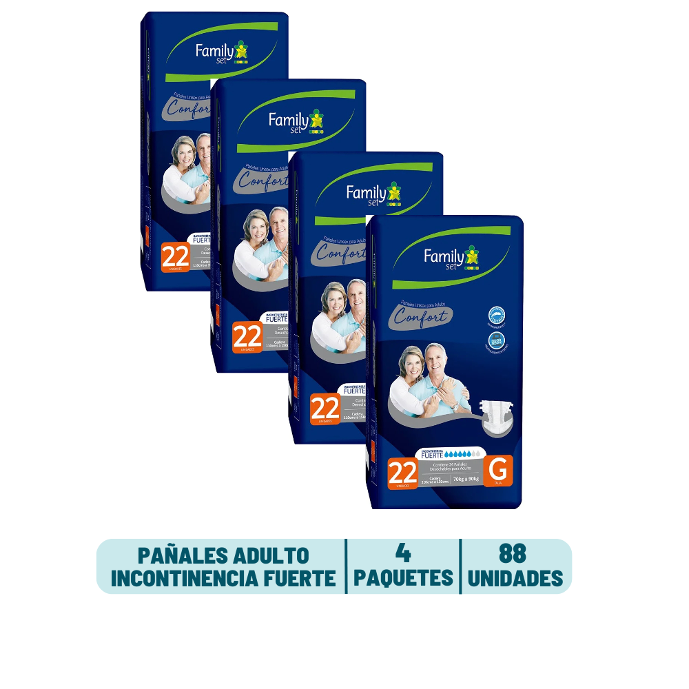 Pack 4 Pañal Adulto Family Set Confort - 88 unidades