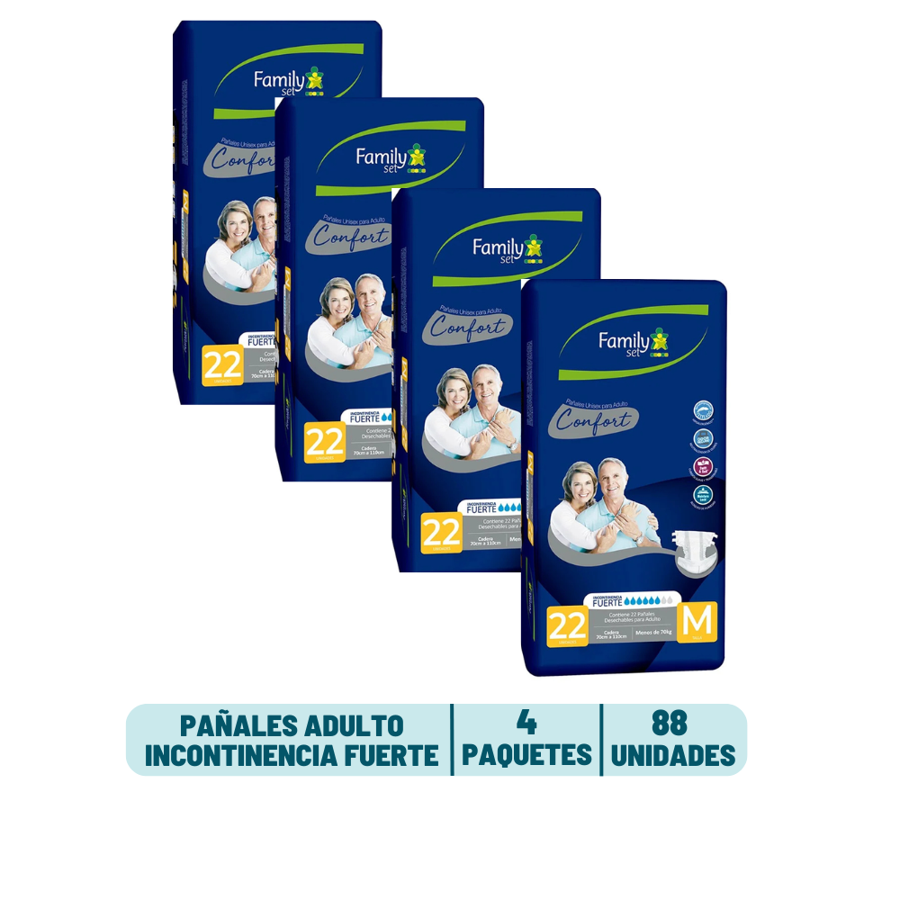 Pack 4 Pañal Adulto Family Set Confort - 88 unidades