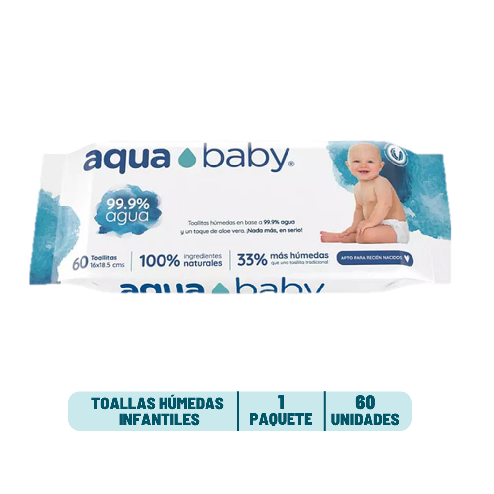 Toalla Húmeda Aqua Baby 99,9% Agua - 60 unidades