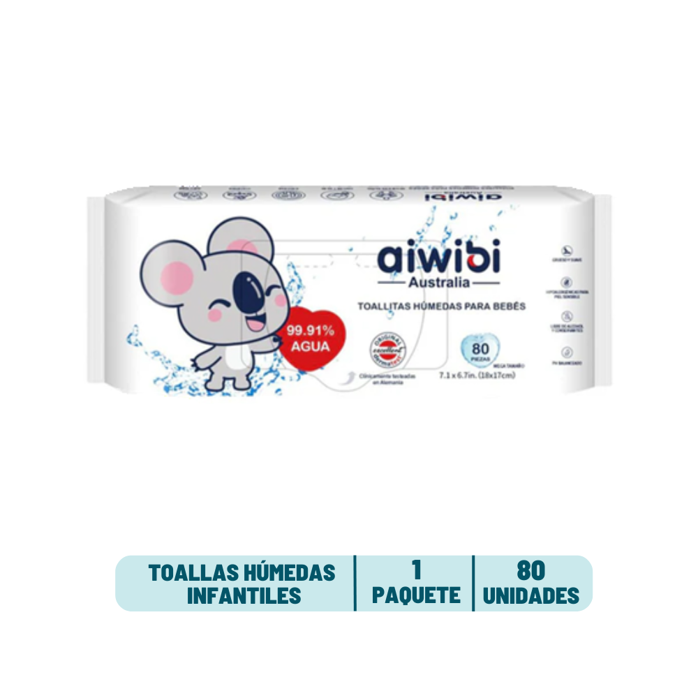 Toalla Húmeda Aiwibi 99,9% Agua - 80 unidades
