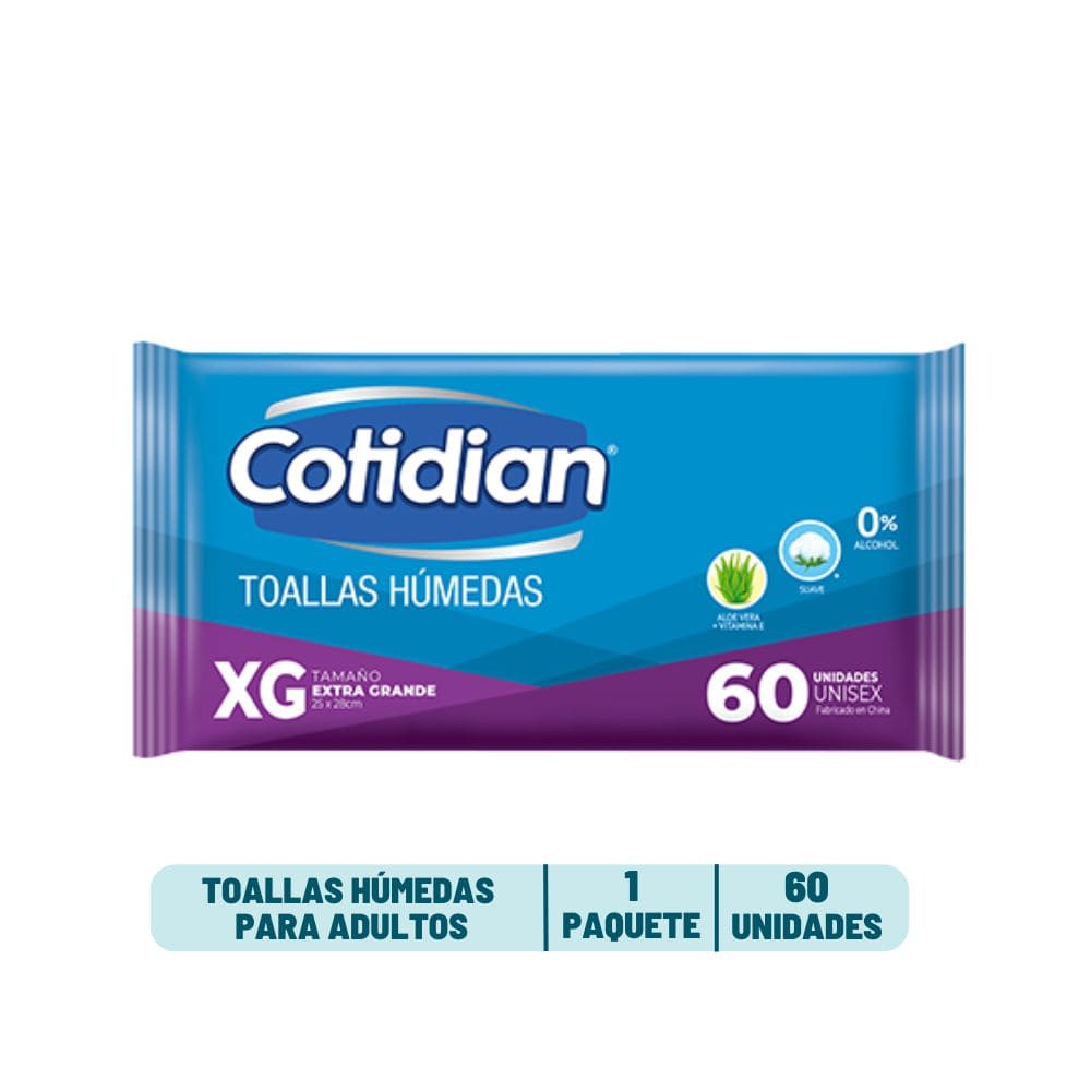 Toallas Húmedas Adulto Cotidian - 60 unidades