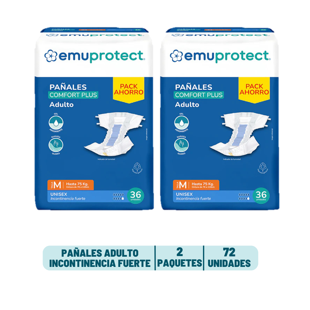 Pack 2 Pañal Adulto Emuprotect - 72 unidades