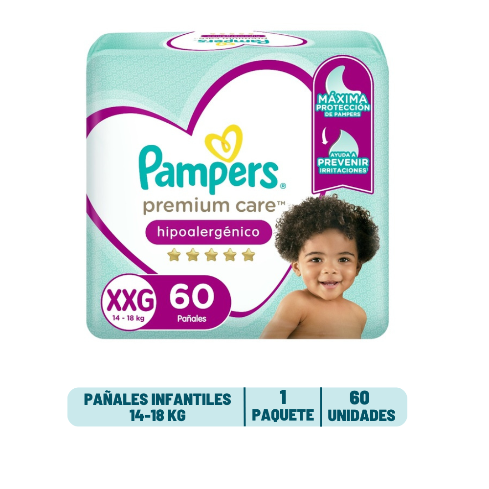 Pañal Pampers Premium Care - 60 y 52 unidades