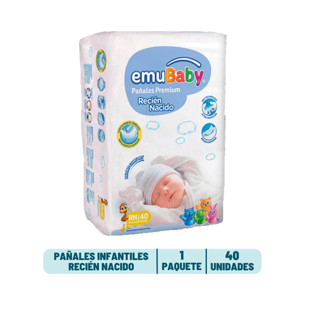 Pañal Emubaby Recien Nacido - 40 unidades