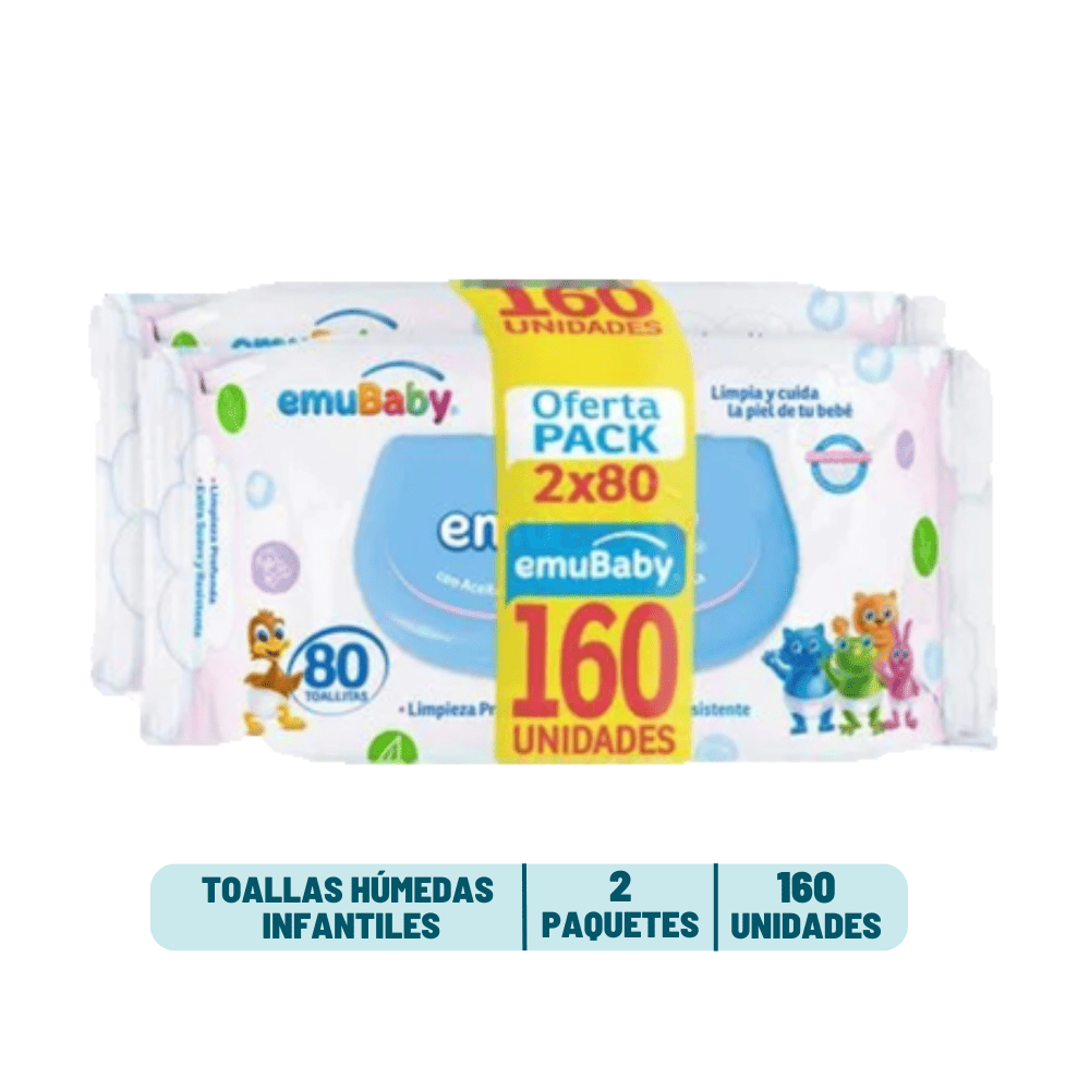 Toalla Humeda Emu Wipes - 160 unidades