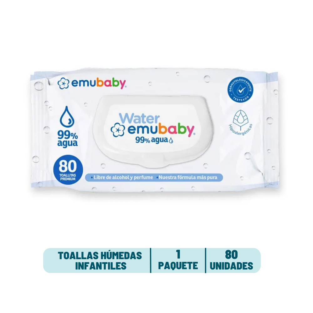 Toalla Humeda Emubaby Water - 80 unidades