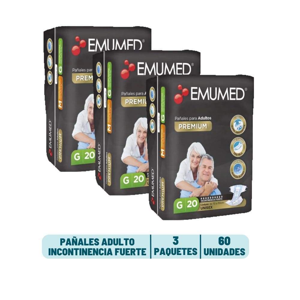 Pack 3 Pañal Adulto Emumed - 60 unidades