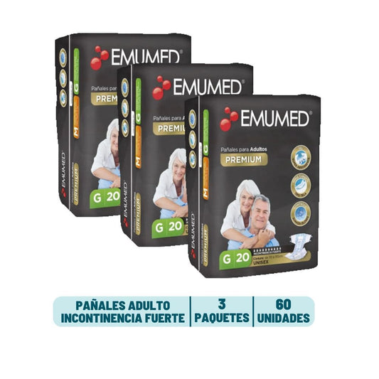 Pack 3 Pañal Adulto Emumed - 60 unidades