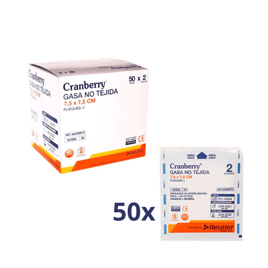 Gasa no tejida Cranberry 7,5x7,5 - 50 sobres de 2 unidades
