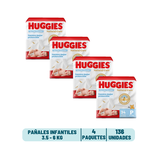 Pack Quincenal - Huggies Natural Care Pequeño - 136 unidades