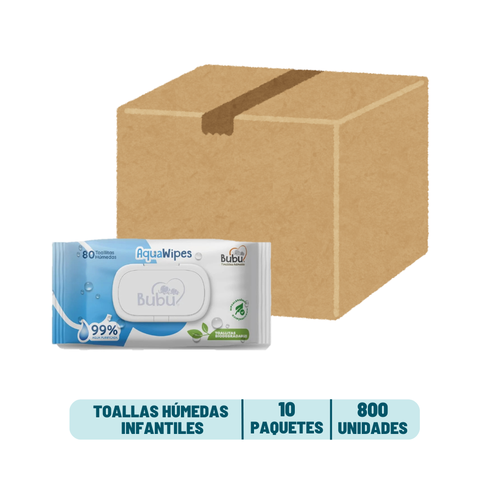 Pack 10 Toallas Húmedas Bubu Aqua - 800 unidades