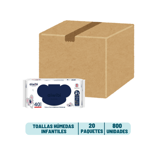 Pack 20 Toallas Húmedas Premium Aiwibi 99,9% Agua - 800 unidades