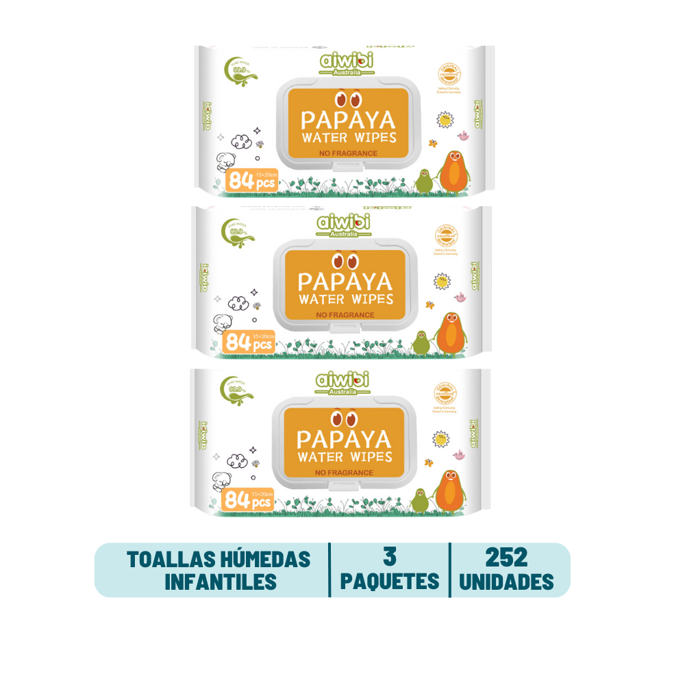 Pack 3 Toallas Humedas Aiwibi Papaya - 252 unidades