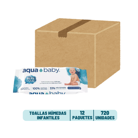 Pack 12 Toallas Húmedas Aqua Baby 99,9% Agua - 720 unidades