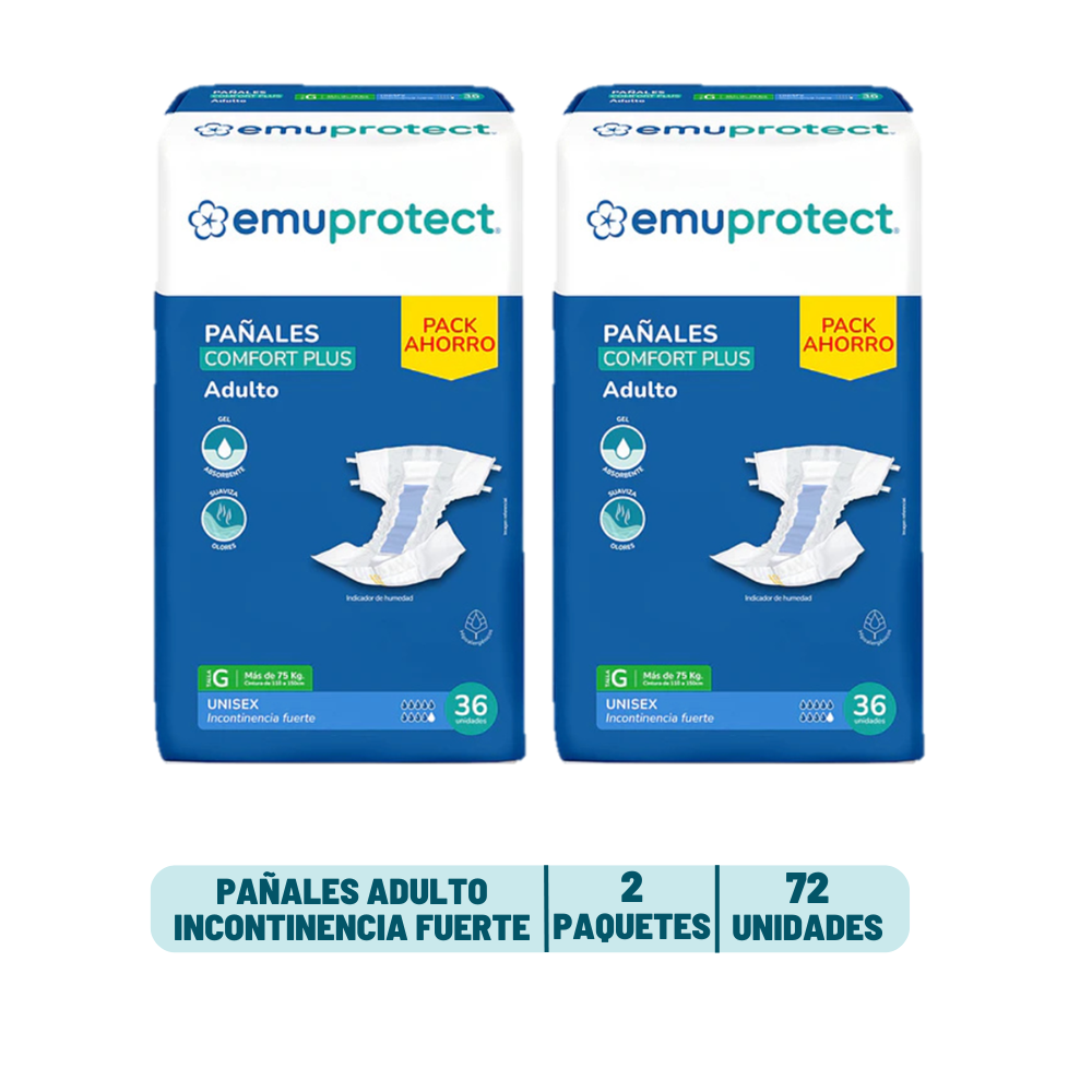 Pack 2 Pañal Adulto Emuprotect - 72 unidades