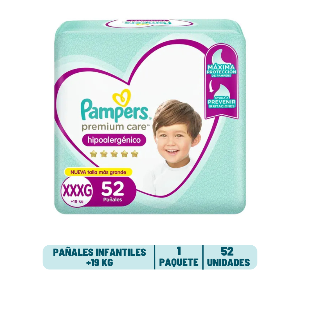 Pañal Pampers Premium Care - 60 y 52 unidades
