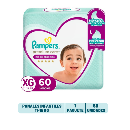 Pañal Pampers Premium Care - 60 y 52 unidades