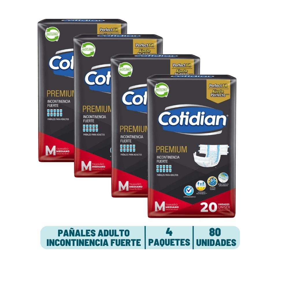 Pack 4 Pañal Adulto Cotidian Premium - 80 unidades
