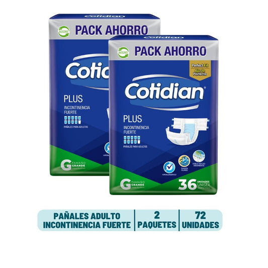 Pack 2 Pañal Adulto Cotidian Plus - 72 unidades