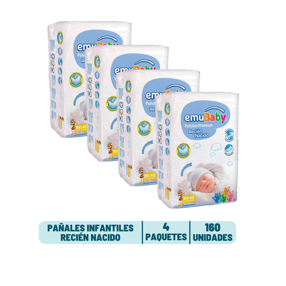 Pack Mensual - Pañal Emubaby Recien Nacido - 160 unidades