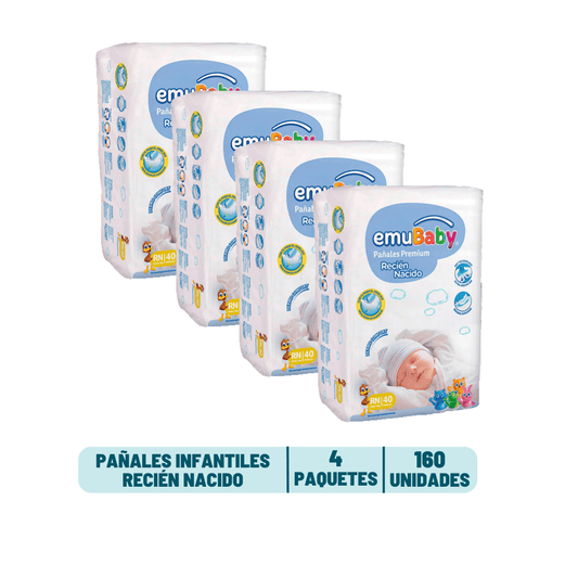 Pack Mensual - Pañal Emubaby Recien Nacido - 160 unidades