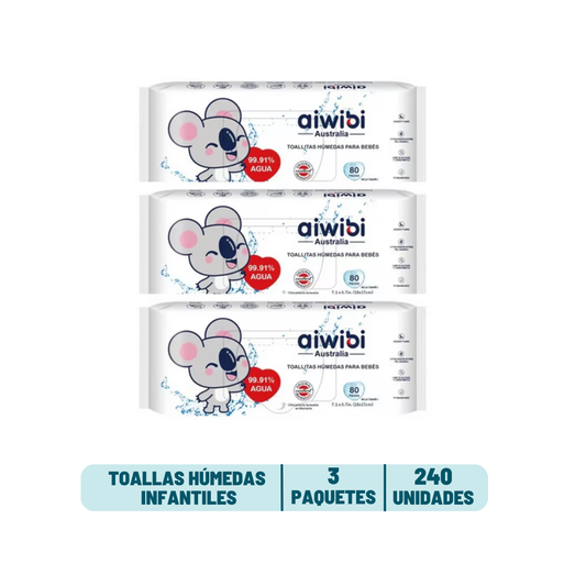 Pack 3 Toallas Humedas Aiwibi 99,9% Agua - 240 unidades