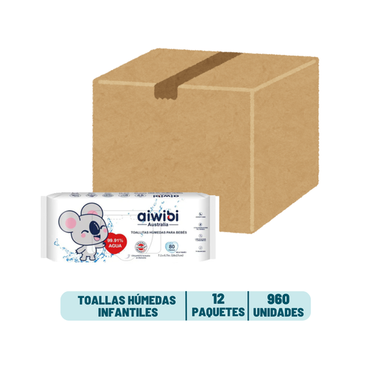 Pack 12 Toallas Humedas Aiwibi 99,9% Agua - 960 unidades