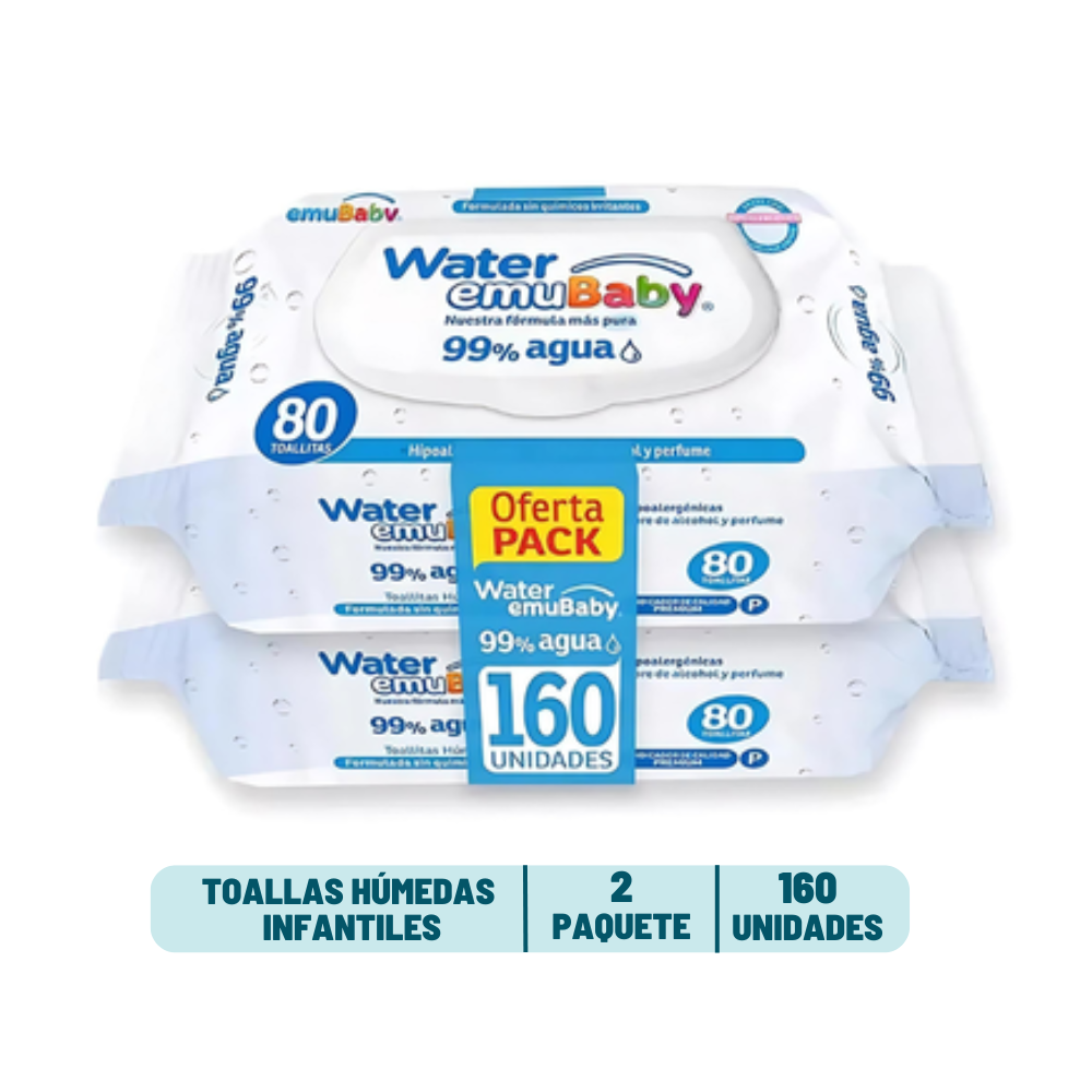 Toalla Humeda Emubaby Water - 160 unidades