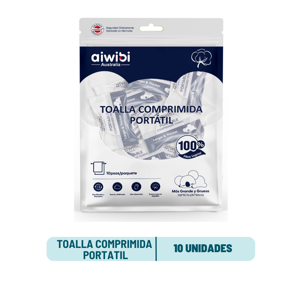 Toalla Comprimida Aiwibi - 10 Unidades