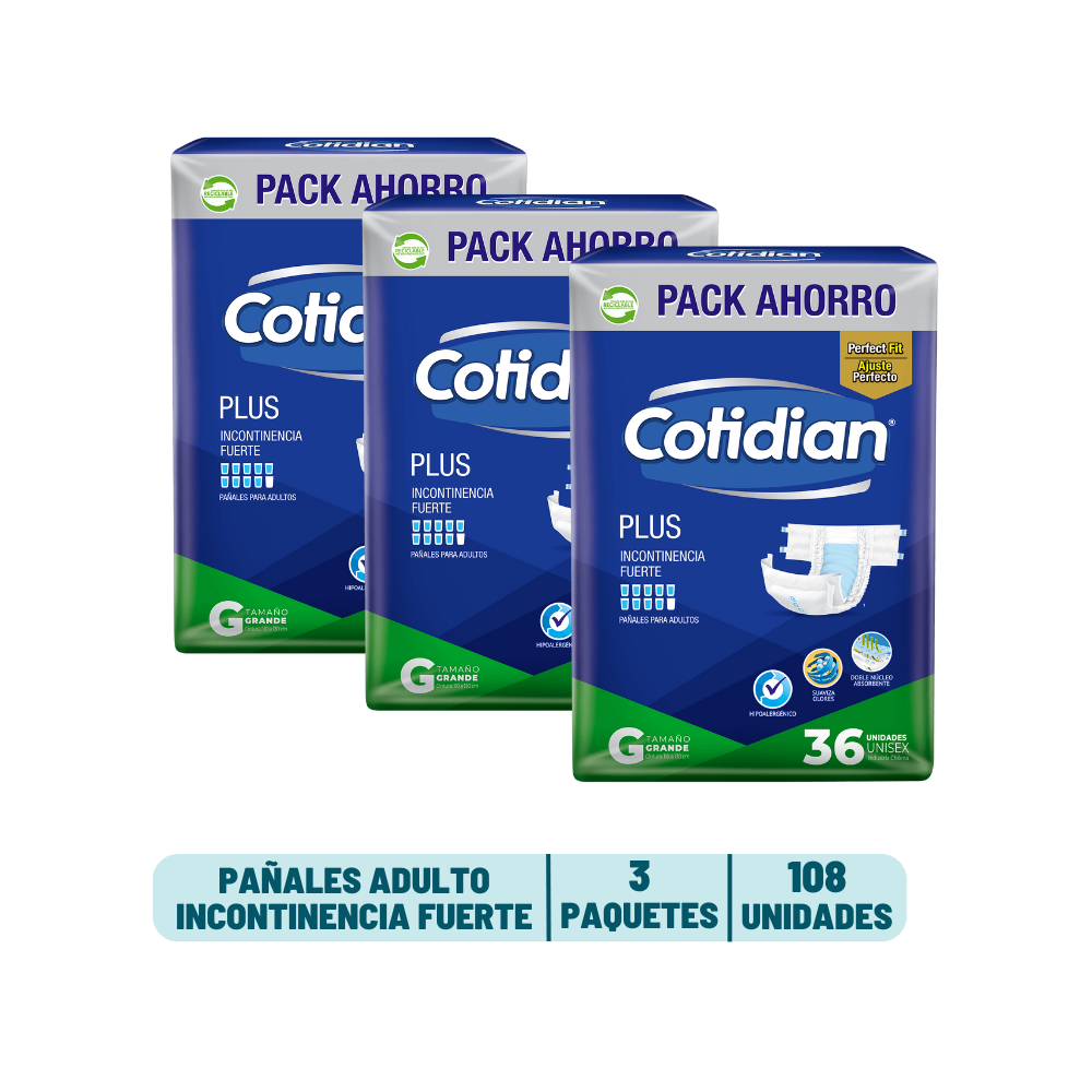 Pack 3 Pañal Adulto Cotidian Plus - 108 unidades