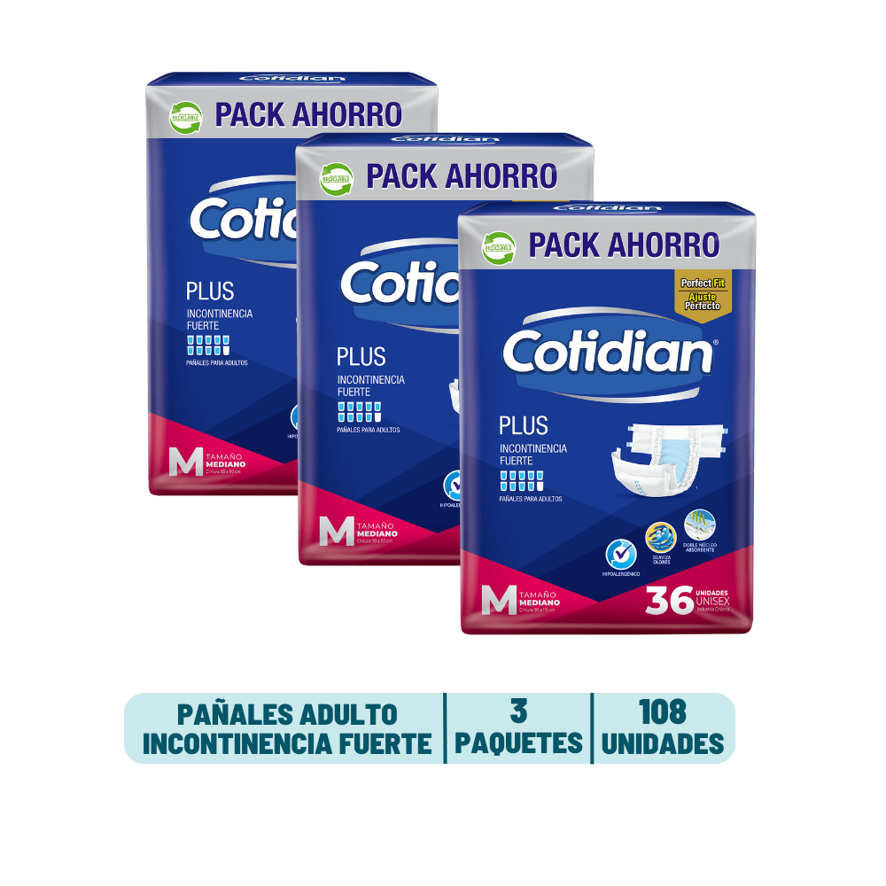 Pack 3 Pañal Adulto Cotidian Plus - 108 unidades